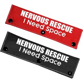 Nervous Rescue I Need Space 2 Set Funny Red and Black Dog Leash Sleeve Wrap -Hanging ID Patch Tag - Pet Birthday Gift - Gift for Dog Owner and Lover