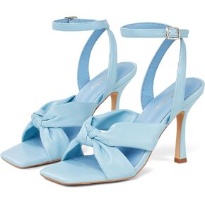 Elisabet Tang Women’s Bow Knot Stilettos Heeled Sandals, 4.3 inch Square Open Toe Strappy Sexy High Heels Ankle Buckle Strap Heels for Party Wedding Dress Daily Wear Shoes