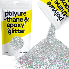 Hemway Polyurethane & Epoxy Resin Glitter 100g / 3.5oz Metallic Crystal Flake Additive for Flooring Jewelry Tumblers Glass Pigment - Chunky (1/40" 0.025" 0.6mm) - Silver Holographic
