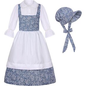 SIZGAROOT Colonial Costume Girls Pioneer Girl Costume Prairie Dress with Bonnet