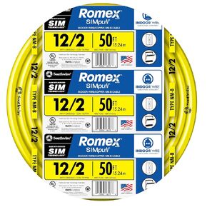 Southwire Romex Brand Simpull Solid Indoor 12/2 W/G NMB Cable 50ft coil - SW# 28828222