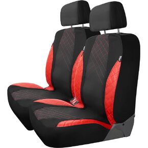 Custom Accessories® 1-Piece Trilogy Seat Cover, Premium Vegan Leather, Mesh Seat Cover, Adjustable Headrests, Universal Fit for Cars, Trucks, and SUVs - Easy Install and Clean - (Black/Red)