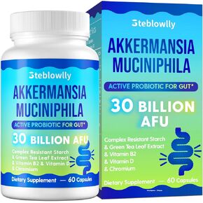 Akkermansia Muciniphila, 30 Billion AFU - Live Strain Akkermansia Probiotics for Women & Men, Enhances Gut Digestive Lining function, for GLP-1, Digestive, Gut, Immune & Overall Health, 1 Month Supply