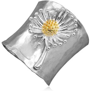 MYLYAHY S925 Sterling Silver Daisy Flower Wide Bands Ring for Women Girls,Chrysanthemum Thumb Ring,Blooming Wild Floral Index Finger Ring,Sunflower Boho Ring Jewelry Gift