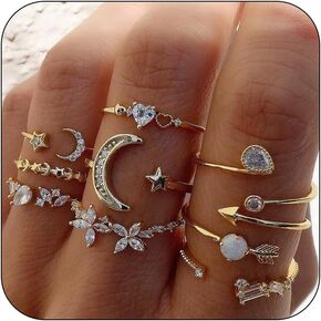 Atiptu Gold Stackable Knuckle Rings Set for Women Teen Girls, Boho Dainty Lightweight Stacking Rings Vintage Crystal Knuckle Stacking Rings for Women