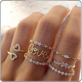 Atiptu Gold Stackable Knuckle Rings Set for Women Teen Girls, Boho Dainty Lightweight Stacking Rings Vintage Crystal Knuckle Stacking Rings for Women