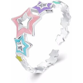 خاتم نجوم قوس قزح للنساء، 925 فضة استرليني قابل للتعديل خاتم ملون المينا خاتم مفتوح هدية للنساء المراهقات الفتيات هدية محاصر in Kuwait