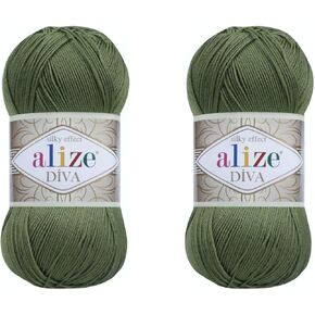 Alize Diva Yarn Hand Knitting Yarn 100% Microfiber Acrylic Yarn Alize Diva Silk Effect Thread Crochet Art Lace Craft Lot of 2 skeins 200gr 767 yds (369-Caramel)