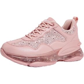 LUCKY STEP Women's Air Cushion Rhinestone Fashion Sneakers Chunky Rave Sparkly Casual Comfortable Walking Shoes
