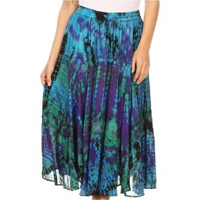 Sakkas Justina Womens Dance Midi Full Circle Tie-dye Skirt with Elastic Waist