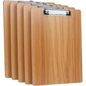 HUAJIE 5 Pack Clipboards,Wooden Clipboards Hardboard with Low Profile Clip,Standard A4 Letter Size Wood Clip Boards for Office, School, Classroom Supplies