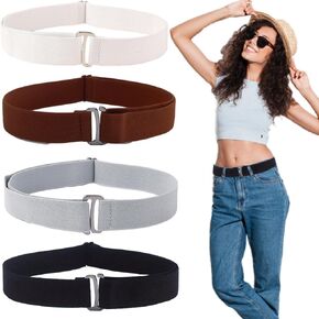 4 Packs Women Invisible Elastic Belt, Adjustable Stretch Waist Belts With Flat Buckle No Show Belt for Women Pants Jeans