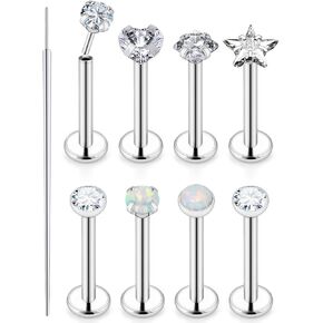 Ocptiy 18G 20G 16G Push in Flat Back Nose Rings Studs Surgical Steel Theadless Stud Earrings Cartilage Ear Piercings Helix Tragus Earrings Barbell 6mm 7mm 8mm Lenght Diamond 3mm