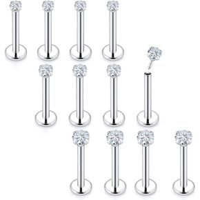 Ylqjksk 12Pcs 18G 20G Flat Back Earrings Stud Threadless Push in Nose Rings Studs Surgical Steel Tragus Cartilage Earrings Lip Ring Medusa Piercing Jewelry for Women Men