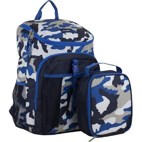 FUEL Top Loader Lunch Backpack Set Water Resistant Backpack Set Lunch Bookbag Bag Soft Reusable Insulated Cooler Lunch Box Thermal Travel Office Lunch Bag, Blue Camo
