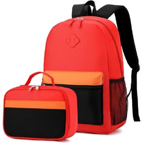 Backpack Set for Girls Boy Kids Backpack with Lunch Box for Elementary Primary Kindergarten School Bag (Navy Red Set, Large)