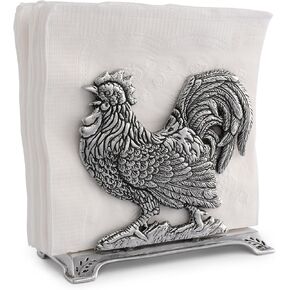 Arthur Court Rooster Decorative Napkin Holder - Rustic Napkin Holder - Rooster Statue Hand-Crafted in Aluminum - Ideal Farmhouse Table Decor, Napkin Holders for Kitchen 5.5 inch Tall