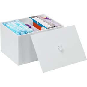 ChengFu Acrylic Sanitary Napkin Storage Container, Pad Holder for Period, Pad Holder for Women Bathroom, Pad and Tampon Holder for Bathroom, Sanitary Napkin Dispenser, White