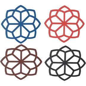 Set of 4 Flower Shaped Silicone Trivet/Coasters & Hot Pads, Hot & Cold Drink Coasters, Coffee Coasters, Washers for Hot Dishes, Non-Slip Heat-Resistant Silicone Placemats for Tabletop, Four Color