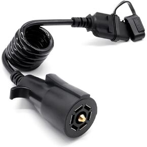 AUTOXBERT 7 Way Round to 4 Way Flat Coiled Trailer Adapter 7 Pin to 4 Pin Coiled Pigtail Extension Wiring Connector RV Trailer Light Plug