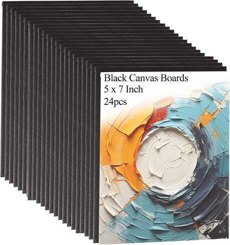 24PCS 5x7 Inch Black Canvas Panels, Small Canvas Boards for Painting, Drawing & Art Supplies, Blank Canvases for Oil Acrylic Watercolor Paint in Kuwait