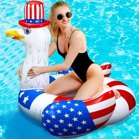 Jetec 2 Pcs 4th of July Giant Inflatable Pool Floats Patriotic Swim Tubes Ring Red White Blue Inflatable Pool Rafts Summer Beach Pool Party Supplies Swimming Party Decor for Independence Day in Saudi Arabia