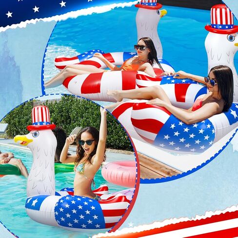Jetec 2 Pcs 4th of July Giant Inflatable Pool Floats Patriotic Swim Tubes Ring Red White Blue Inflatable Pool Rafts Summer Beach Pool Party Supplies Swimming Party Decor for Independence Day in Saudi Arabia