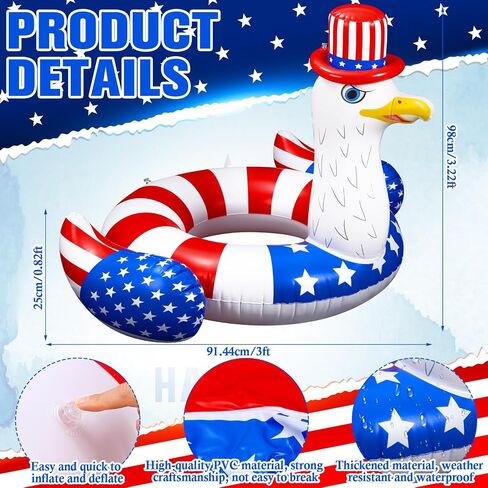 Jetec 2 Pcs 4th of July Giant Inflatable Pool Floats Patriotic Swim Tubes Ring Red White Blue Inflatable Pool Rafts Summer Beach Pool Party Supplies Swimming Party Decor for Independence Day in Saudi Arabia
