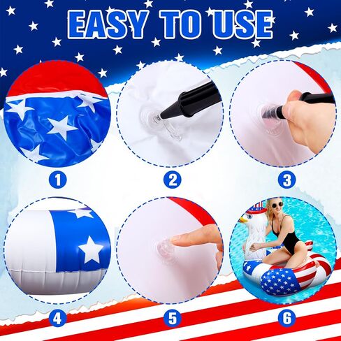 Jetec 2 Pcs 4th of July Giant Inflatable Pool Floats Patriotic Swim Tubes Ring Red White Blue Inflatable Pool Rafts Summer Beach Pool Party Supplies Swimming Party Decor for Independence Day in Saudi Arabia