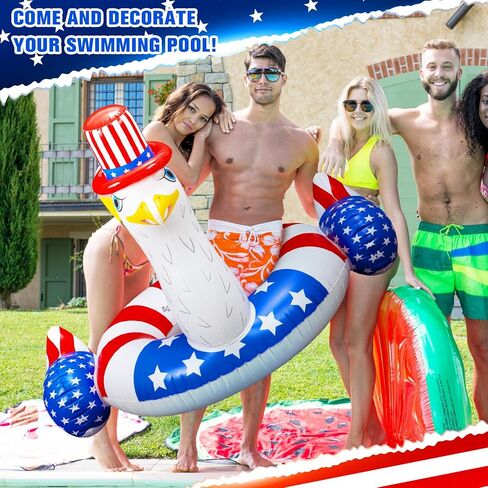 Jetec 2 Pcs 4th of July Giant Inflatable Pool Floats Patriotic Swim Tubes Ring Red White Blue Inflatable Pool Rafts Summer Beach Pool Party Supplies Swimming Party Decor for Independence Day in Saudi Arabia