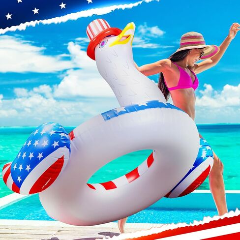 Jetec 2 Pcs 4th of July Giant Inflatable Pool Floats Patriotic Swim Tubes Ring Red White Blue Inflatable Pool Rafts Summer Beach Pool Party Supplies Swimming Party Decor for Independence Day in Saudi Arabia
