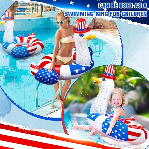 Jetec 2 Pcs 4th of July Giant Inflatable Pool Floats Patriotic Swim Tubes Ring Red White Blue Inflatable Pool Rafts Summer Beach Pool Party Supplies Swimming Party Decor for Independence Day in Saudi Arabia