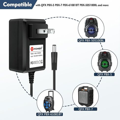 PKPOWER AC DC Adapter for QFX PBX-505100BL PBX-505100 Port Tailgate Bluetooth Speaker, Power Supply for QFX PBX-7 8" PBX-61081BT PBX-5 PBX-10700 6.5" Rechargeable Party PA Speaker in Saudi Arabia