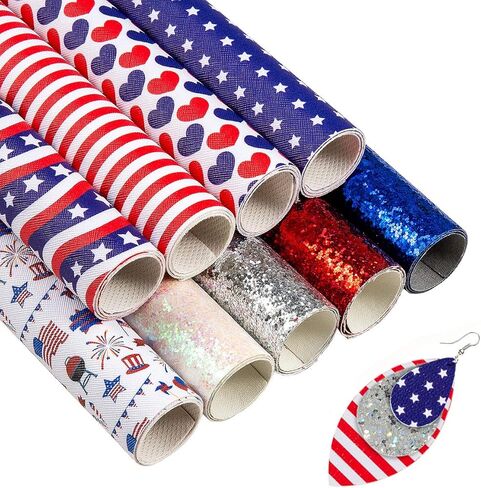 9 قطع من أوراق الجلد الصناعي ذات العلم الأمريكي مطبوعة لامعة لصنع الأقراط والأقواس DIY يوم الاستقلال الوطني في الرابع من يوليو، 11.8 × 8 بوصة in Kuwait