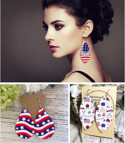 9 قطع من أوراق الجلد الصناعي ذات العلم الأمريكي مطبوعة لامعة لصنع الأقراط والأقواس DIY يوم الاستقلال الوطني في الرابع من يوليو، 11.8 × 8 بوصة in Kuwait