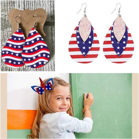 9 قطع من أوراق الجلد الصناعي ذات العلم الأمريكي مطبوعة لامعة لصنع الأقراط والأقواس DIY يوم الاستقلال الوطني في الرابع من يوليو، 11.8 × 8 بوصة in Kuwait