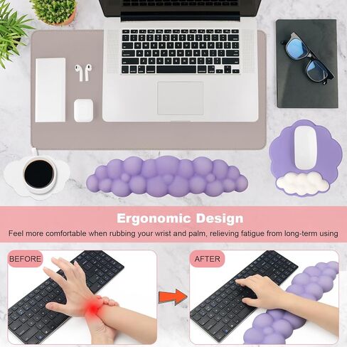 مجموعة مسند معصم للوحة المفاتيح السحابية مكونة من 4 قطع، وسادة لوحة مفاتيح من إسفنج الذاكرة ووسادة ماوس لدعم المعصم لتخفيف الألم مع وسادة أكواب ووسادة مكتب مع قاعدة مضادة للانزلاق للكمبيوتر المنزلي/المكتب كهدية عيد الميلاد in Kuwait