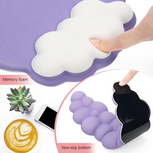 مجموعة مسند معصم للوحة المفاتيح السحابية مكونة من 4 قطع، وسادة لوحة مفاتيح من إسفنج الذاكرة ووسادة ماوس لدعم المعصم لتخفيف الألم مع وسادة أكواب ووسادة مكتب مع قاعدة مضادة للانزلاق للكمبيوتر المنزلي/المكتب كهدية عيد الميلاد in Kuwait