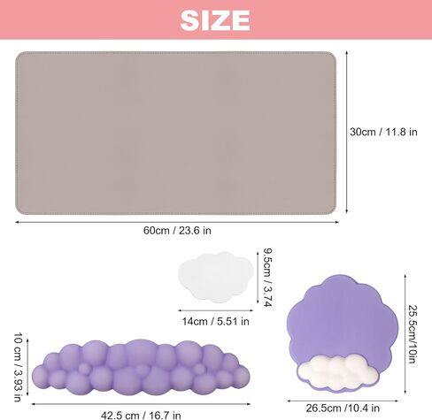 مجموعة مسند معصم للوحة المفاتيح السحابية مكونة من 4 قطع، وسادة لوحة مفاتيح من إسفنج الذاكرة ووسادة ماوس لدعم المعصم لتخفيف الألم مع وسادة أكواب ووسادة مكتب مع قاعدة مضادة للانزلاق للكمبيوتر المنزلي/المكتب كهدية عيد الميلاد in Kuwait