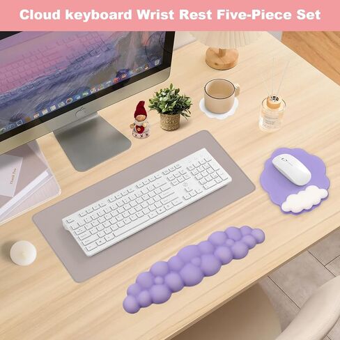 مجموعة مسند معصم للوحة المفاتيح السحابية مكونة من 4 قطع، وسادة لوحة مفاتيح من إسفنج الذاكرة ووسادة ماوس لدعم المعصم لتخفيف الألم مع وسادة أكواب ووسادة مكتب مع قاعدة مضادة للانزلاق للكمبيوتر المنزلي/المكتب كهدية عيد الميلاد in Kuwait