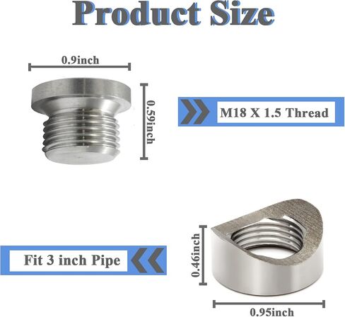 O2 Sensor Bung, Stainless Steel Oxygen Sensor Mounting Bungs and Plugs, M18 X 1.5 Thread Notched Style Oxygen Sensor Fitting Bungs, Suitable for 1.5-2 inch Pipe- 2 Bungs/2 Plugs in Saudi Arabia