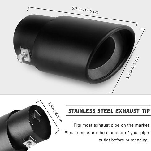 Car Exhaust Tail Pipe, Automotive Polished Stainless Steel Exhaust Tailpipe, 2.5 Inch to 3.3 Inch Automotive Exhaust Flue Muffler for Most Cars, Sedans and Trucks (Black/Straight) in Saudi Arabia
