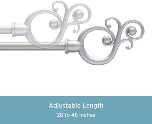 Kenney KN65402 Valencia Large Plastic Scroll End Standard Decorative Window Curtain Rod, 86-120" Adjustable Length, Satin Nickel Finish, 5/8" Diameter Steel Tube in Saudi Arabia