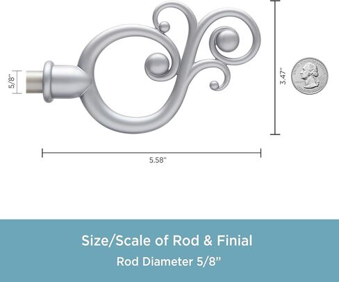 Kenney KN65402 Valencia Large Plastic Scroll End Standard Decorative Window Curtain Rod, 86-120" Adjustable Length, Satin Nickel Finish, 5/8" Diameter Steel Tube in Saudi Arabia