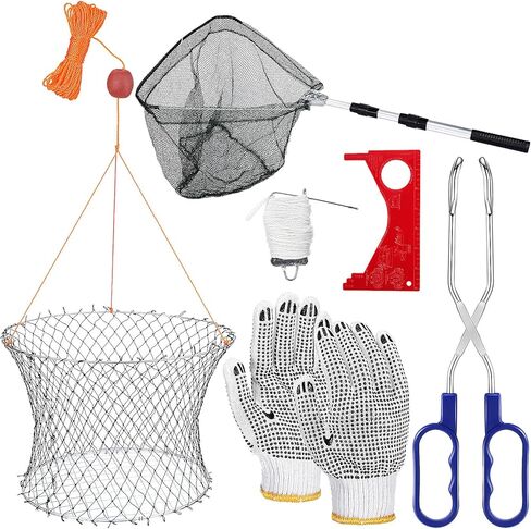 Poen Wire Grid Bottom Crab Nets Two Ring Crab Kit مع تسخير ومشبك الطعم 24 بوصة × 20 بوصة × 12 بوصة شبكة صيد قابلة للطي، قفص صب يدوي، شبكة صيد السمك in Saudi Arabia