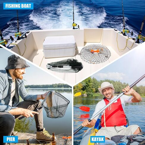 Poen Wire Grid Bottom Crab Nets Two Ring Crab Kit مع تسخير ومشبك الطعم 24 بوصة × 20 بوصة × 12 بوصة شبكة صيد قابلة للطي، قفص صب يدوي، شبكة صيد السمك in Saudi Arabia