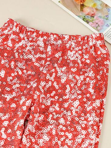 OYOANGLE Girl's 2 Piece Graphic Print Short Sleeve Top and Elastic Waist Flared Leg Pants Set Summer Outfits in Saudi Arabia