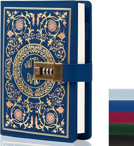 مذكرات مقفلة للنساء من TIEFOSSI، مجلة زهور عتيقة مع قفل مركب B6 دفتر كتابة سري للفتيات، ورق مسطر قابل لإعادة الملء (أزرق فاتح) in Saudi Arabia