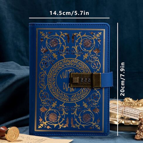 مذكرات مقفلة للنساء من TIEFOSSI، مجلة زهور عتيقة مع قفل مركب B6 دفتر كتابة سري للفتيات، ورق مسطر قابل لإعادة الملء (أزرق فاتح) in Saudi Arabia
