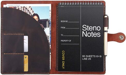 غطاء جلدي من Fasjosma لمنصات Steno مقاس 6 × 9 بوصة، غطاء جلدي مصنوع يدويًا لجهاز الكمبيوتر المحمول بحجم A5 مع حلقة قلم، غطاء جلدي متوافق مع الحجم التنفيذي Rocketbook Flip، قهوة in Kuwait